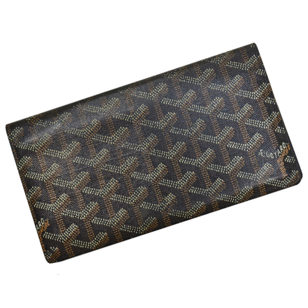 Goyard long wallet black brown beige canvas leather bifold
